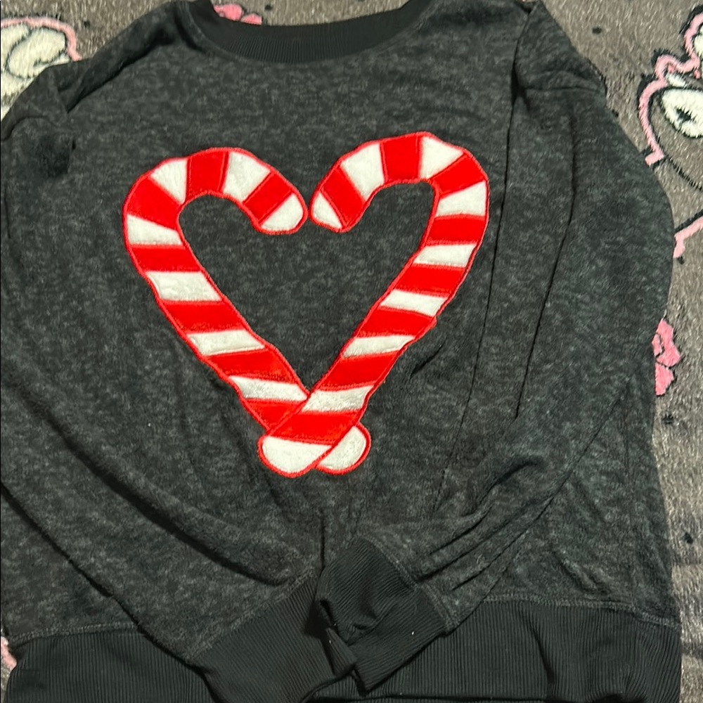 Secret Treasures Gray Pajama Top with Red Candy Cane Heart
